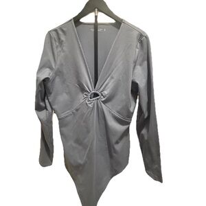 Abercrombie & Fitch Gray Long-Sleeve Twist-Ring Bodysuit